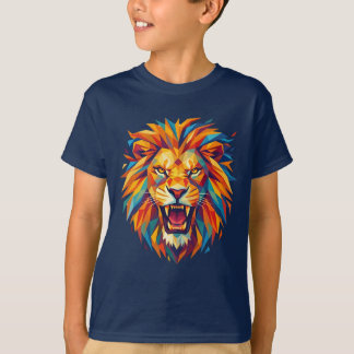 Fierce Lion Kids T-Shirt - Colorful Geometric Lion