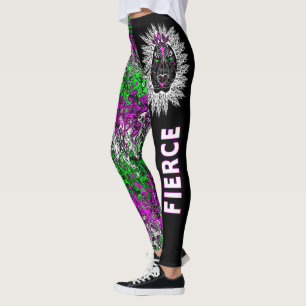 Fierce Lion Leggings, Black with Colorful Pattern Leggings