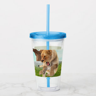Fierce Lioness Jungle Adventure Art Acrylic Tumbler