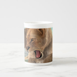 Fierce Lioness Jungle Adventure Art Bone China Mug