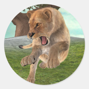 Fierce Lioness Jungle Adventure Art Classic Round Sticker