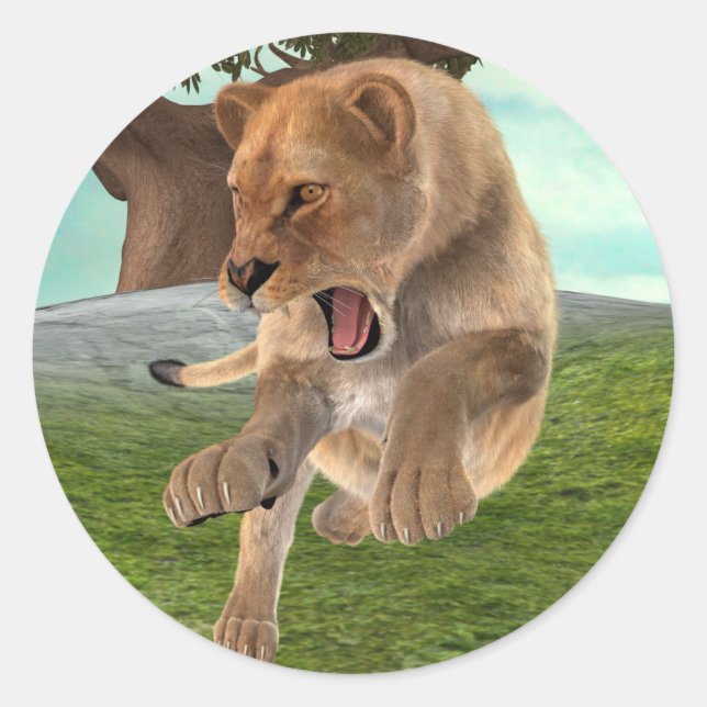 Fierce Lioness Jungle Adventure Art Classic Round Sticker (Front)