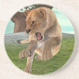Fierce Lioness Jungle Adventure Art Coaster