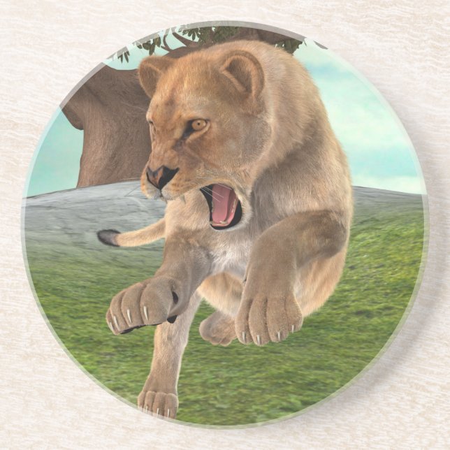Fierce Lioness Jungle Adventure Art Coaster (Front)