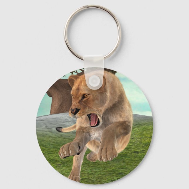 Fierce Lioness Jungle Adventure Art Key Ring (Front)