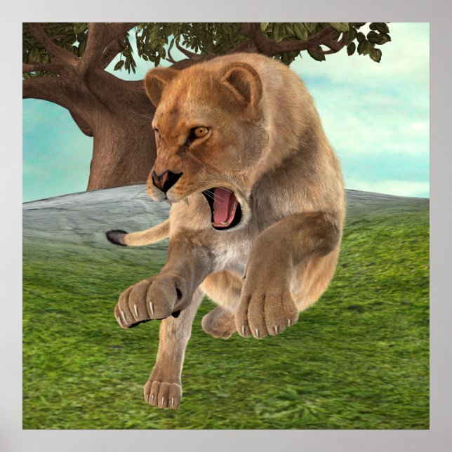 Fierce Lioness Jungle Adventure Art Poster (Front)