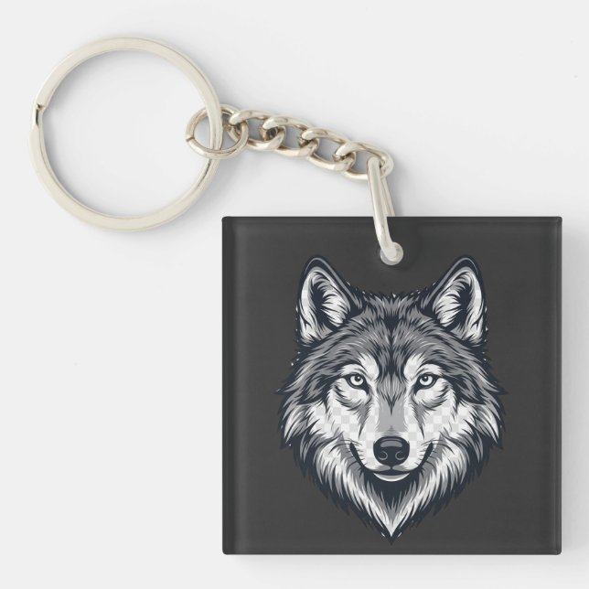 Fierce Lone Wolf Head Graphic Acrylic Keychain (Front)