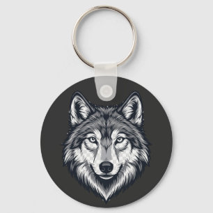 Fierce Lone Wolf Head Graphic Premium Metal Keycha Key Ring