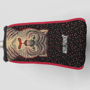Fierce Looking Asian Striped Tiger Red Dots Black Golf Head Cover