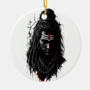 Fierce Lord Shiva Mahakal Grunge Dark Splash Art Ceramic Ornament