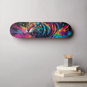 Fierce Neon Colorful Tiger Design  Skateboard