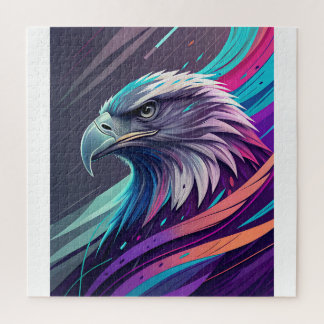 Fierce Neon Eagle — Stylised Head with Geometric  Jigsaw Puzzle