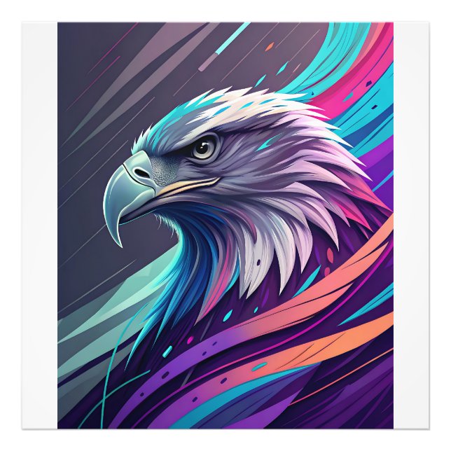 Fierce Neon Eagle — Stylised Head with Geometric  Photo Print (Front)