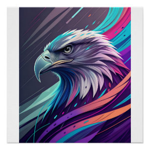 Fierce Neon Eagle — Stylised Head with Geometric  Poster