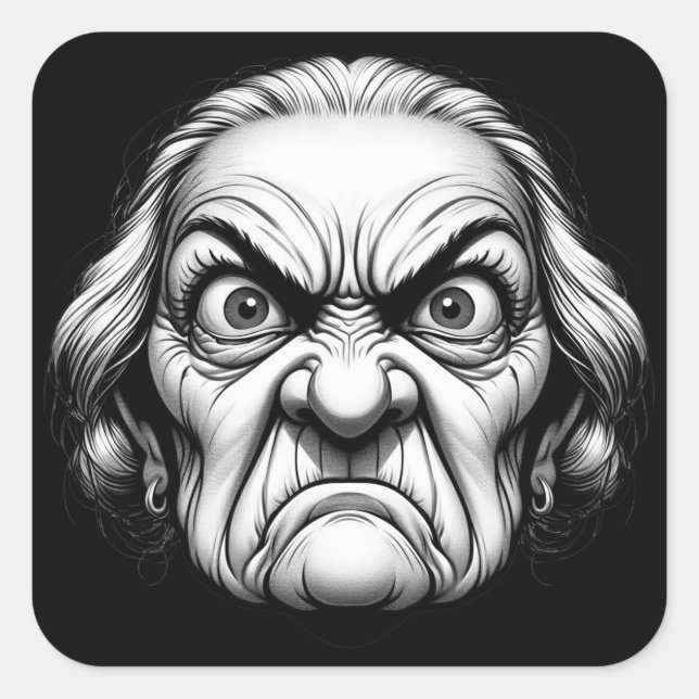 "Fierce Old Woman"  Square Sticker (Front)