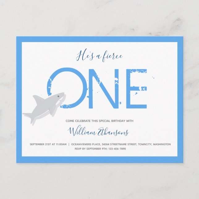 Fierce One Shark Animal First Birthday  Invitation (Front)
