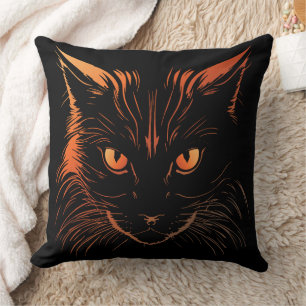 Fierce Orange-Eyed Cat Illustration Cushion