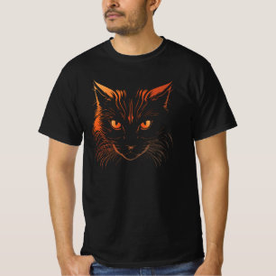 Fierce Orange-Eyed Cat Illustration T-Shirt