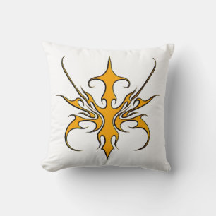 Fierce Orange Tribal Line Art Illustration Cushion