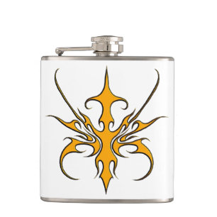 Fierce Orange Tribal Line Art Illustration Hip Flask