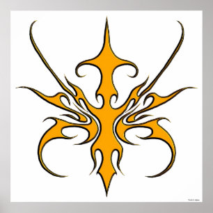 Fierce Orange Tribal Line Art Illustration Poster
