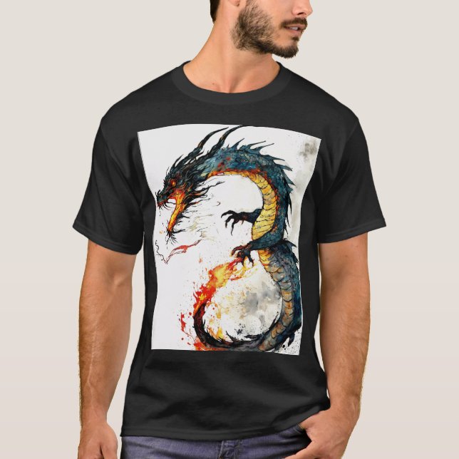 Fierce Oriental Dragon Sticker Design T-Shirt (Front)