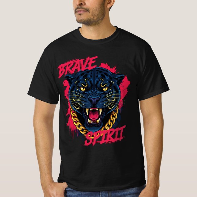 Fierce Panther with Gold Chain – Brave Spirit T-Sh T-Shirt (Front)