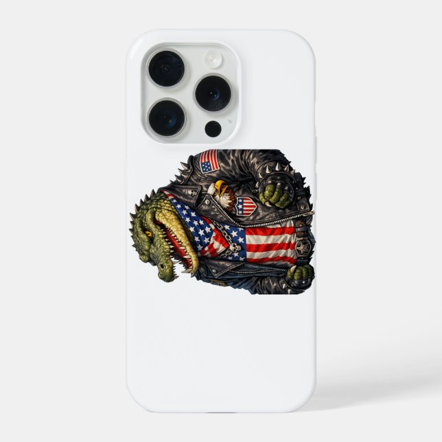 Fierce Patriotic Alligator Biker Leather Jacket St iPhone Case (Back)