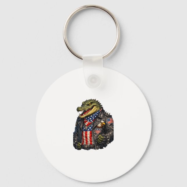 Fierce Patriotic Alligator Biker Leather Jacket St Key Ring (Front)