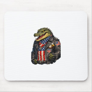 Fierce Patriotic Alligator Biker Leather Jacket St Mouse Pad