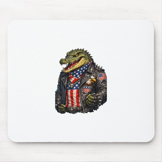 Fierce Patriotic Alligator Biker Leather Jacket St Mouse Pad (Front)