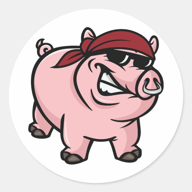Fierce Pig with Bandana Tough Wild Hog Classic Round Sticker (Front)
