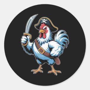 Fierce Pirate Chicken With Sword And Captain Hat  Classic Round Sticker