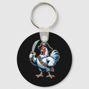 Fierce Pirate Chicken With Sword And Captain Hat Key Ring