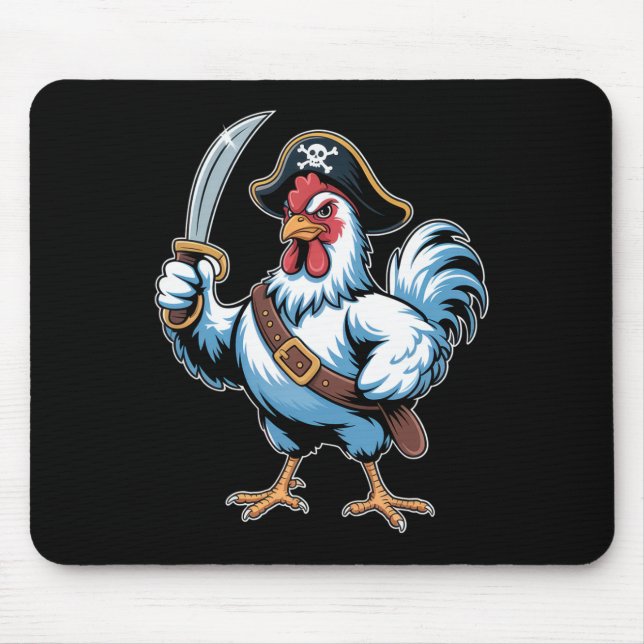 Fierce Pirate Chicken With Sword And Captain Hat  Mouse Pad (Front)