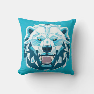Fierce Polar Bear Geometric Illustration Cushion