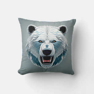 Fierce Polar Bear Geometric Illustration Cushion