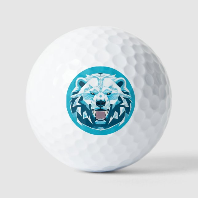Fierce Polar Bear Geometric Illustration Golf Balls (Front)