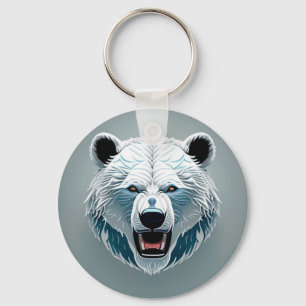Fierce Polar Bear Geometric Illustration Key Ring