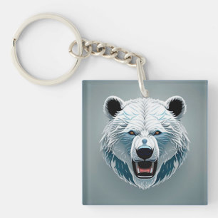 Fierce Polar Bear Geometric Illustration Key Ring