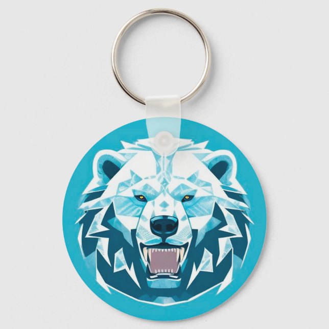 Fierce Polar Bear Geometric Illustration Key Ring (Front)