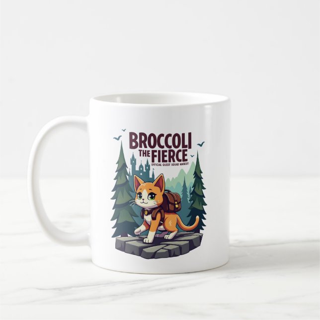 Fierce Quest Fantasy Squad Broccoli Cat Coffee Mug (Left)