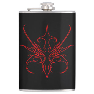 Fierce Red and Black Tribal Line Art Illustration Hip Flask