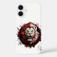Fierce Red-Maned Lion Head Tribal Grunge Style