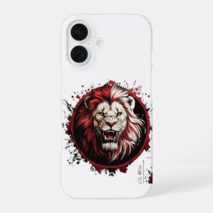 Fierce Red-Maned Lion Head Tribal Grunge Style iPhone 16 Case