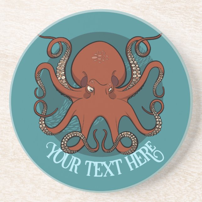 Fierce Red Octopus Illustration Custom Text Design Coaster (Front)