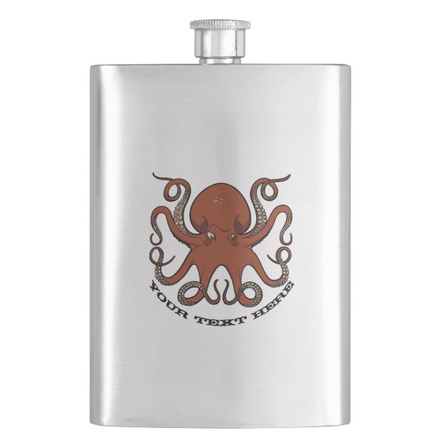 Fierce Red Octopus Tentacles Cartoon With Text Hip Flask (Front)
