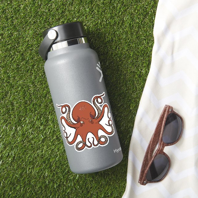 Fierce Red Octopus With Curling Tentacles Cartoon (HydroFlask Insitu)