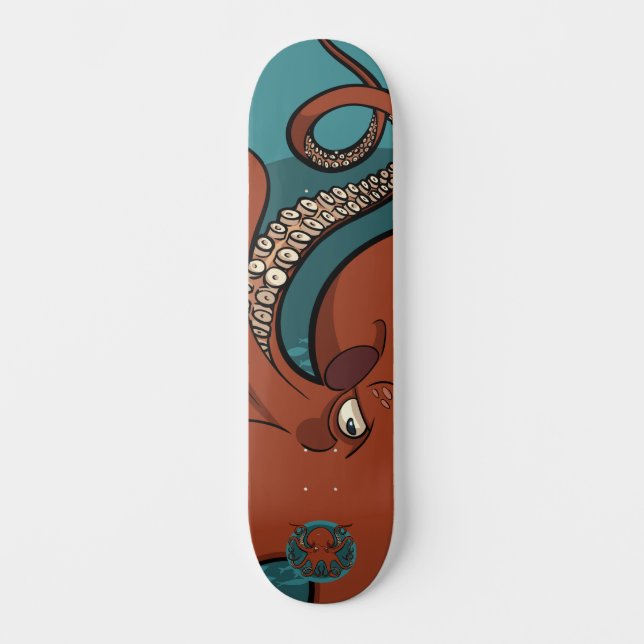 Fierce Red Tentacled Cartoon Octopus Skateboard (Front)