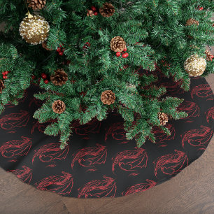 Fierce Red Tribal Dragon Silhouette Fantasy Brushed Polyester Tree Skirt